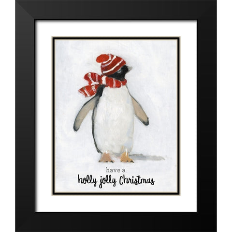 Holly Jolly Penguin Black Modern Wood Framed Art Print with Double Matting by Swatland, Sally