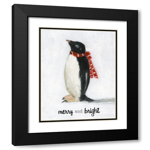 Merry and Bright Penguin Black Modern Wood Framed Art Print with Double Matting by Swatland, Sally