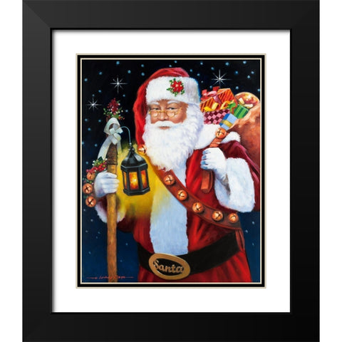 Santa With Lantern Black Modern Wood Framed Art Print with Double Matting by Orme, E. Anthony