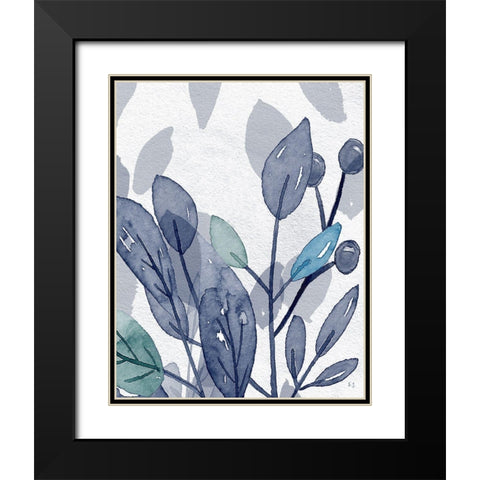 Shadow Leaves in Blue I Black Modern Wood Framed Art Print with Double Matting by Jill, Susan