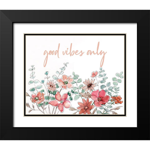 Floral Good Vibes Black Modern Wood Framed Art Print with Double Matting by Nan