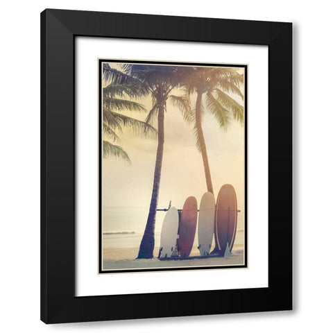 Surfing Summer Black Modern Wood Framed Art Print with Double Matting by Calascibetta, Mike