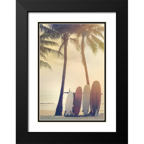 Surfing Summer Black Modern Wood Framed Art Print with Double Matting by Calascibetta, Mike