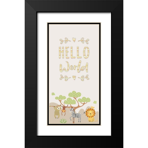 Hello World Safari Black Modern Wood Framed Art Print with Double Matting by CAD Designs