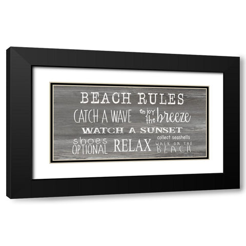 Beach Rules Black Modern Wood Framed Art Print with Double Matting by CAD Designs