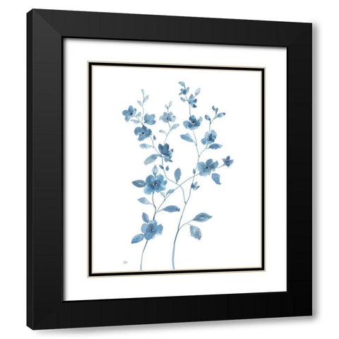 Blue Blossom I Black Modern Wood Framed Art Print with Double Matting by Nan