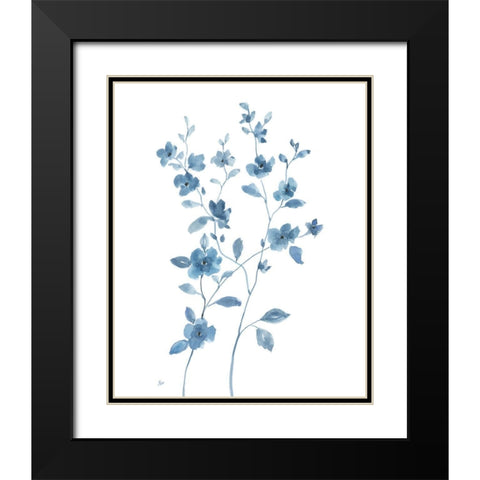 Blue Blossom I Black Modern Wood Framed Art Print with Double Matting by Nan