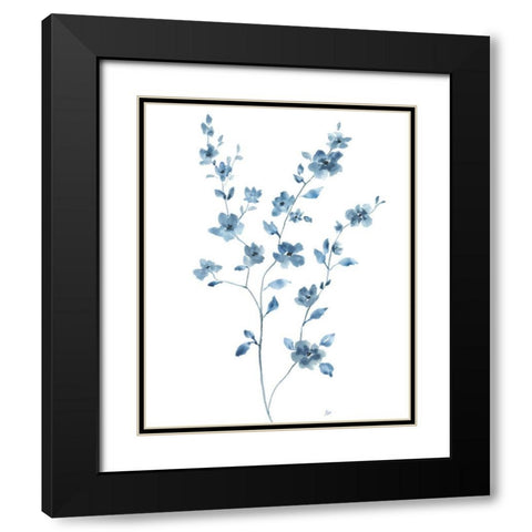 Blue Blossom II Black Modern Wood Framed Art Print with Double Matting by Nan