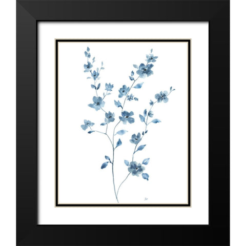 Blue Blossom II Black Modern Wood Framed Art Print with Double Matting by Nan