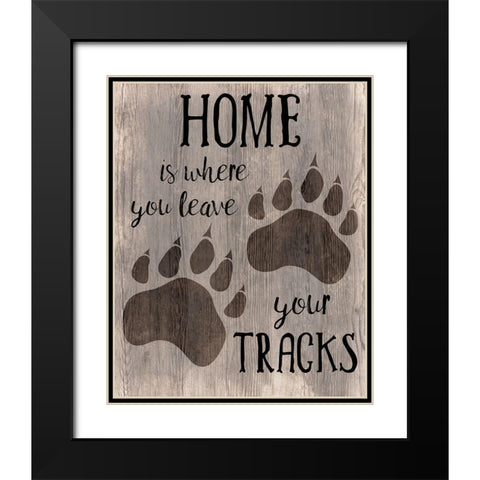 Bear Tracks Black Modern Wood Framed Art Print with Double Matting by CAD Designs