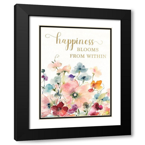 Happiness Blooms Black Modern Wood Framed Art Print with Double Matting by Robinson, Carol