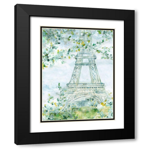 Paris Blooming Black Modern Wood Framed Art Print with Double Matting by Robinson, Carol