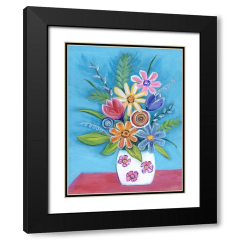 Bright Retro Flowers II Black Modern Wood Framed Art Print with Double Matting by Dunlap, Marilyn