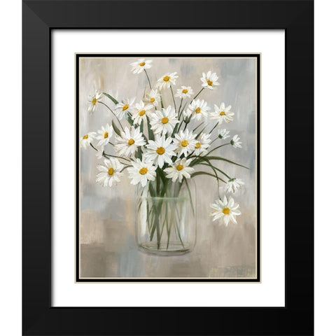 Daisy Cluster Black Modern Wood Framed Art Print with Double Matting by Nan