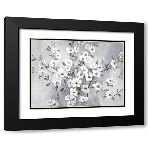 Misty Blossoms Black Modern Wood Framed Art Print with Double Matting by Nan
