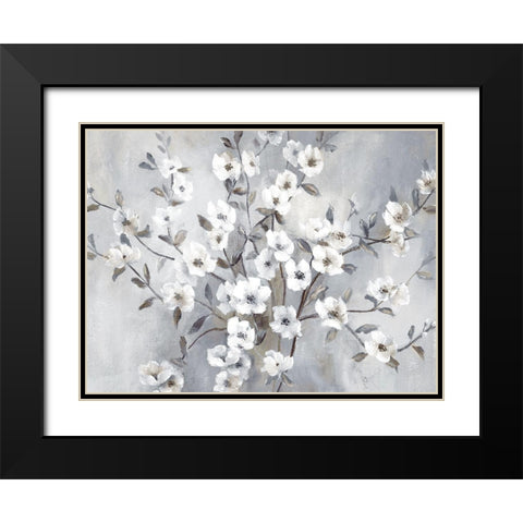 Misty Blossoms Black Modern Wood Framed Art Print with Double Matting by Nan