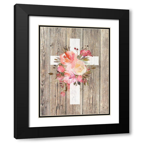 Floral Cross Black Modern Wood Framed Art Print with Double Matting by Donovan, Kelly
