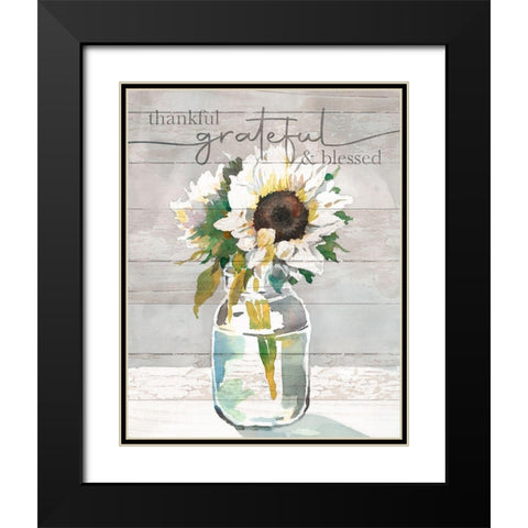 Thankful-Grateful-Blessed Black Modern Wood Framed Art Print with Double Matting by Troise Heidel, Theresa