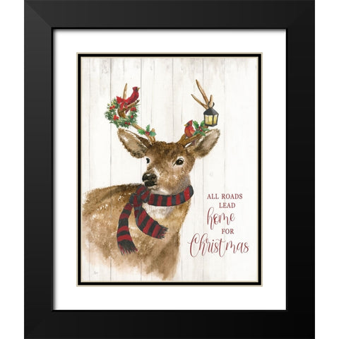 All Roads Lead Home Deer Black Modern Wood Framed Art Print with Double Matting by Nan