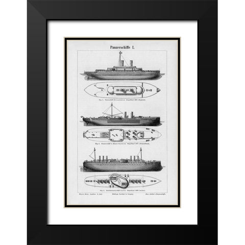 Industrial Ship Black Modern Wood Framed Art Print with Double Matting by CAD Designs