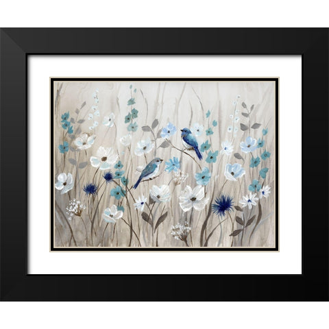 Bluebirds in Spring Black Modern Wood Framed Art Print with Double Matting by Nan