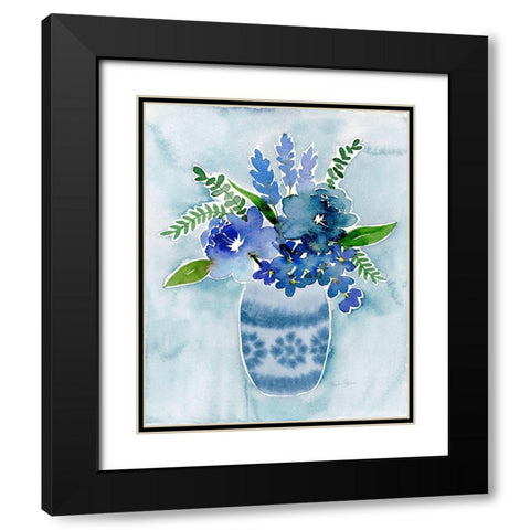 Blue Bouquet II Black Modern Wood Framed Art Print with Double Matting by Gunn, Kourtni