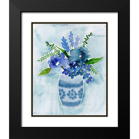 Blue Bouquet II Black Modern Wood Framed Art Print with Double Matting by Gunn, Kourtni