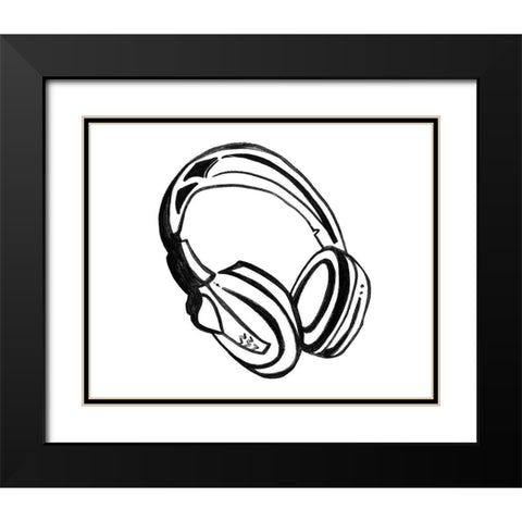 Headphones Sketch Black Modern Wood Framed Art Print with Double Matting by Tava, Alexandria
