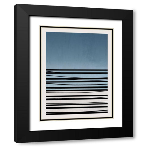 Abstract Azul II Black Modern Wood Framed Art Print with Double Matting by Santiago, Daniela