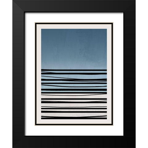 Abstract Azul II Black Modern Wood Framed Art Print with Double Matting by Santiago, Daniela