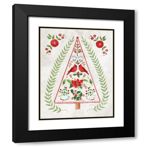 Christmas Folk Tree Black Modern Wood Framed Art Print with Double Matting by Tava Studios