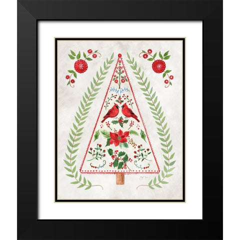 Christmas Folk Tree Black Modern Wood Framed Art Print with Double Matting by Tava Studios