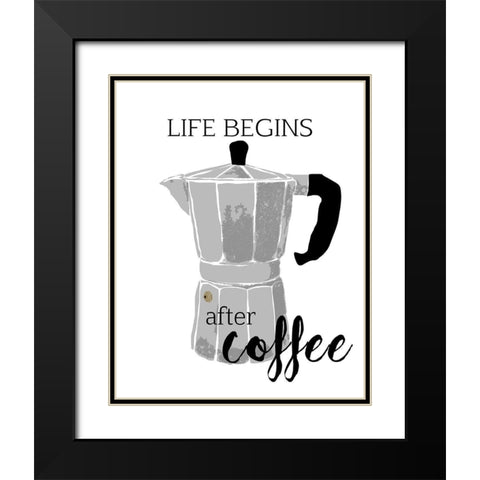Begins After Coffee Black Modern Wood Framed Art Print with Double Matting by Santiago, Daniela