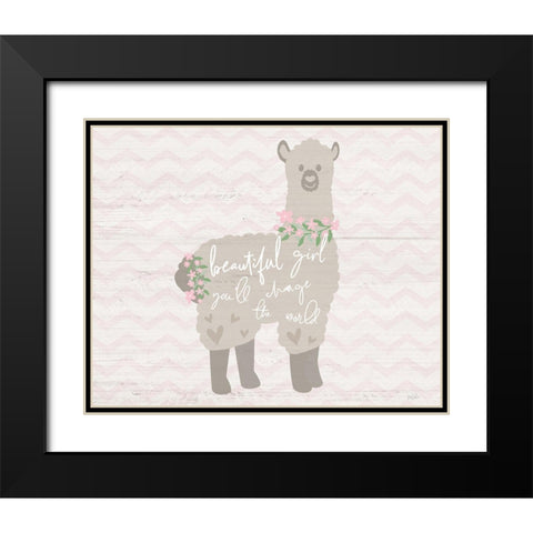 Floral Llama Black Modern Wood Framed Art Print with Double Matting by Carpentieri, Natalie