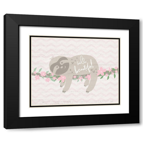 Floral Sloth Black Modern Wood Framed Art Print with Double Matting by Carpentieri, Natalie
