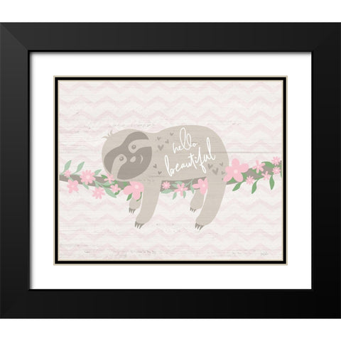 Floral Sloth Black Modern Wood Framed Art Print with Double Matting by Carpentieri, Natalie