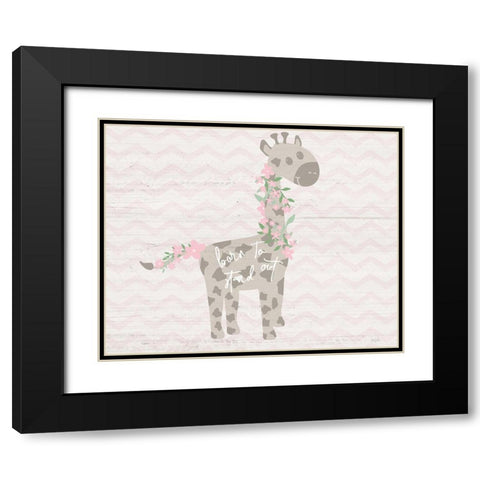 Floral Giraffe Black Modern Wood Framed Art Print with Double Matting by Carpentieri, Natalie
