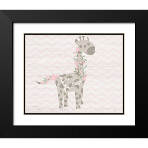Floral Giraffe Black Modern Wood Framed Art Print with Double Matting by Carpentieri, Natalie