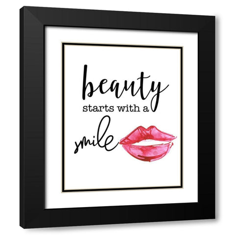 Beauty Starts with a Smile Black Modern Wood Framed Art Print with Double Matting by Santiago, Daniela