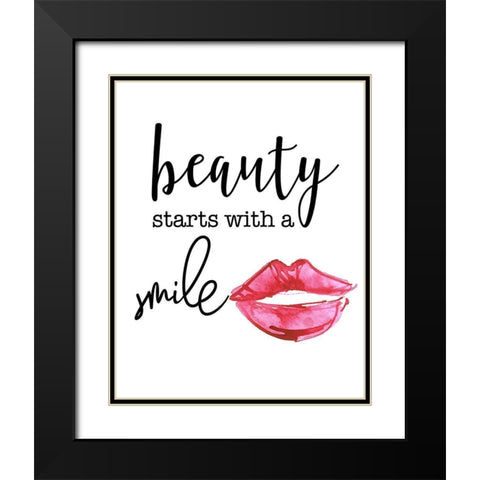 Beauty Starts with a Smile Black Modern Wood Framed Art Print with Double Matting by Santiago, Daniela