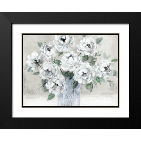 Tender White Roses Black Modern Wood Framed Art Print with Double Matting by Robinson, Carol