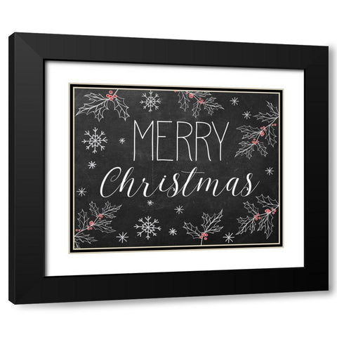 Merry Christmas Chalkboard Black Modern Wood Framed Art Print with Double Matting by Santiago, Daniela
