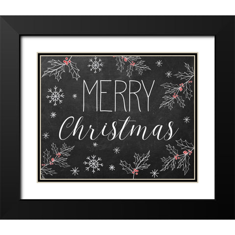 Merry Christmas Chalkboard Black Modern Wood Framed Art Print with Double Matting by Santiago, Daniela