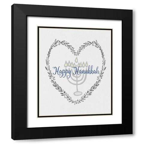 Hanukkah Heart Black Modern Wood Framed Art Print with Double Matting by Jill, Susan