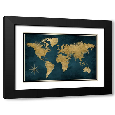 Navy Gold Map Black Modern Wood Framed Art Print with Double Matting by Carpentieri, Natalie