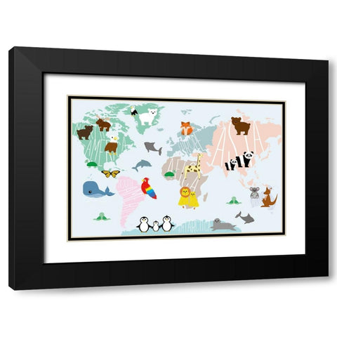 Animal Map Black Modern Wood Framed Art Print with Double Matting by Santiago, Daniela