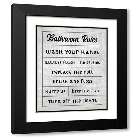 Simple Bathroom Rules Black Modern Wood Framed Art Print with Double Matting by CAD Designs