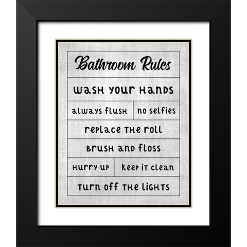 Simple Bathroom Rules Black Modern Wood Framed Art Print with Double Matting by CAD Designs
