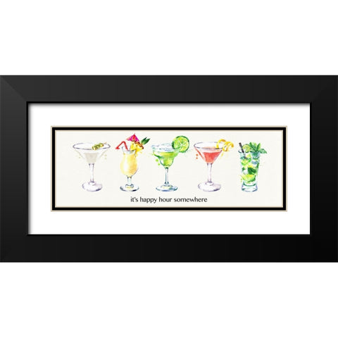 Happy Hour Cocktails Black Modern Wood Framed Art Print with Double Matting by Jill, Susan