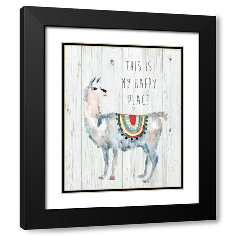 Llama Happy Place Black Modern Wood Framed Art Print with Double Matting by Finn, Livi